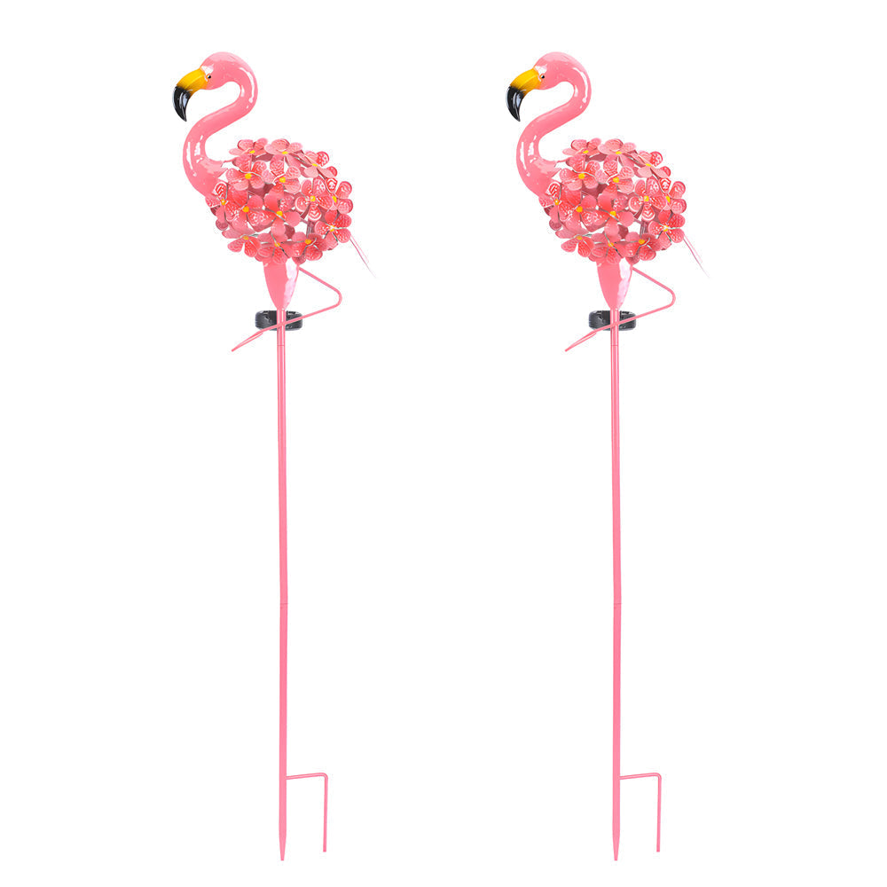 Metal Flamingo Solar Stake LED Lights Pink Outdoor Pathway Lamp - 2-Pack | Kalsten