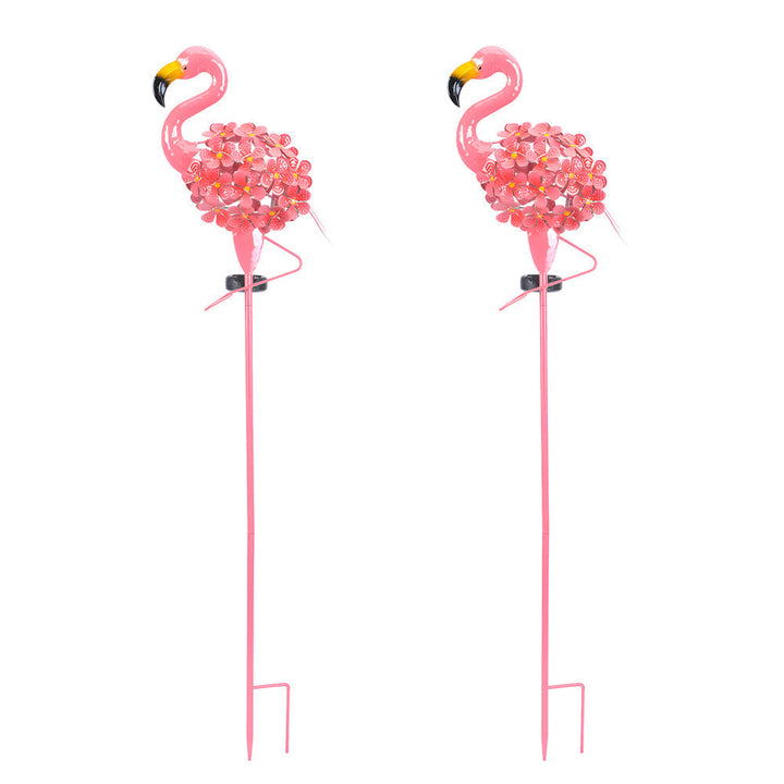 Metal Flamingo Solar Stake LED Lights Pink Outdoor Pathway Lamp - 2-Pack | Kalsten