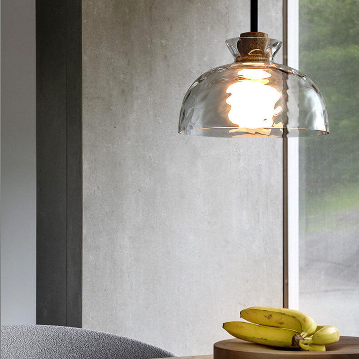 Pendant Light Glass Wood 9.8 in Adjustable Modern Bedroom Living Room Study Ceiling Lamp | Kalsten