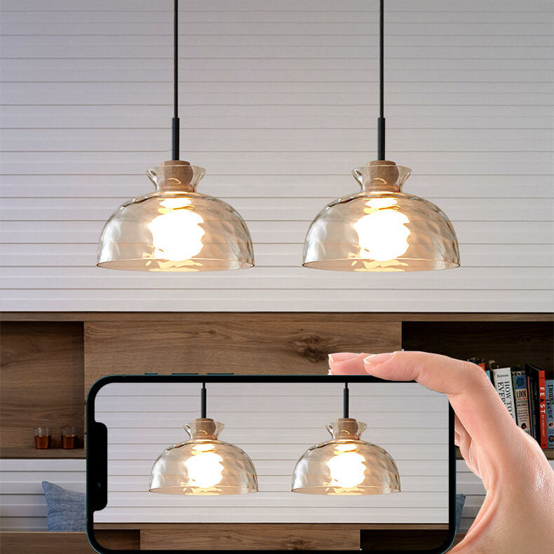 Pendant Light Glass Wood 9.8 in Adjustable Modern Bedroom Living Room Study Ceiling Lamp | Kalsten