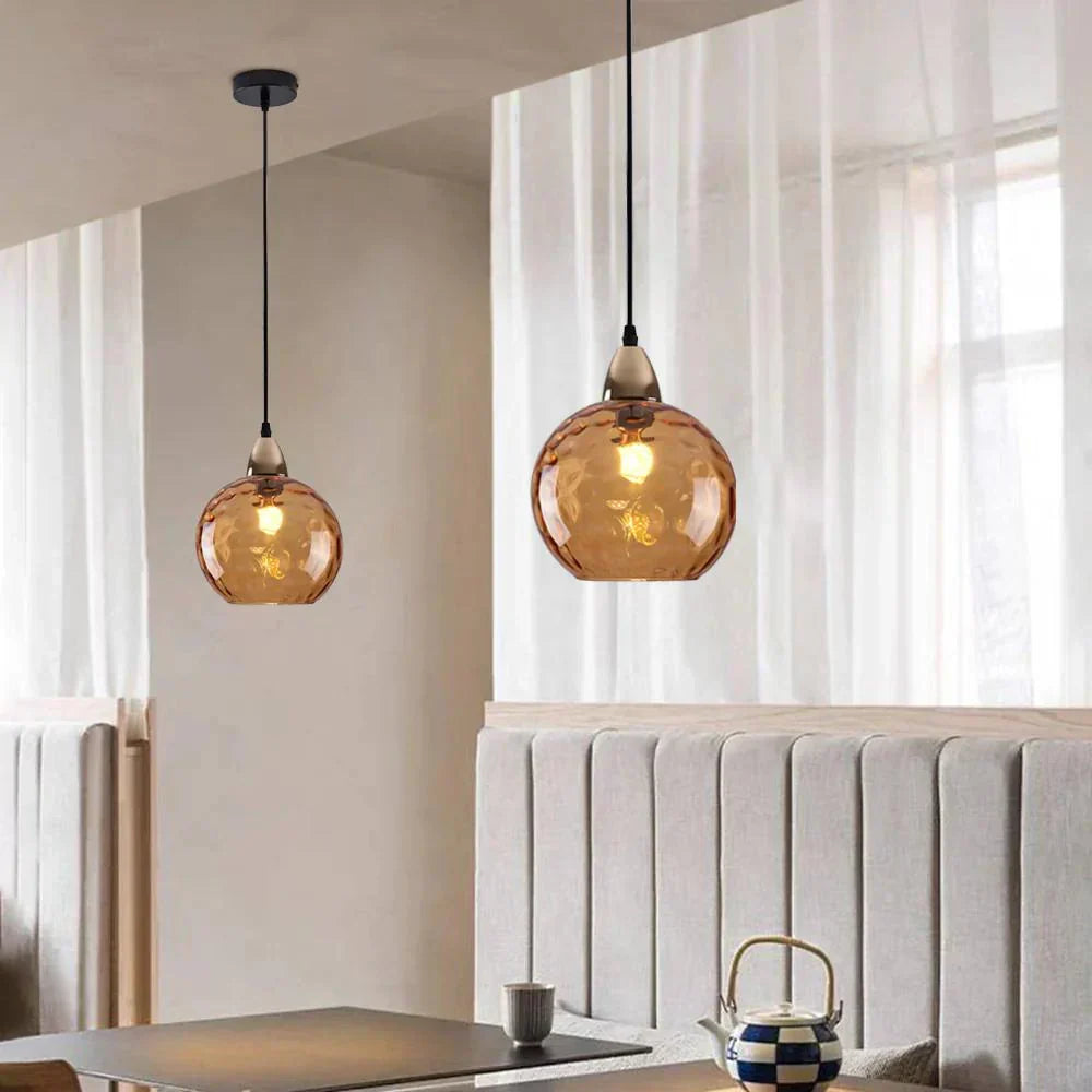 Pendant Light Ripple Glass 7.9 in Sphere Adjustable Dining Room Kitchen Hanging Ceiling Lamp Modern Nordic Minimalist Fixture | Kalsten