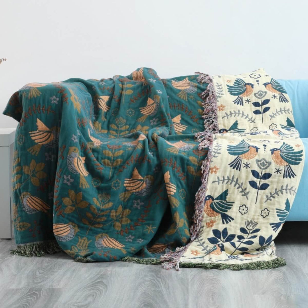 Reversible Scandinavian Bird Throw Blanket - Cozy & Versatile - For every season