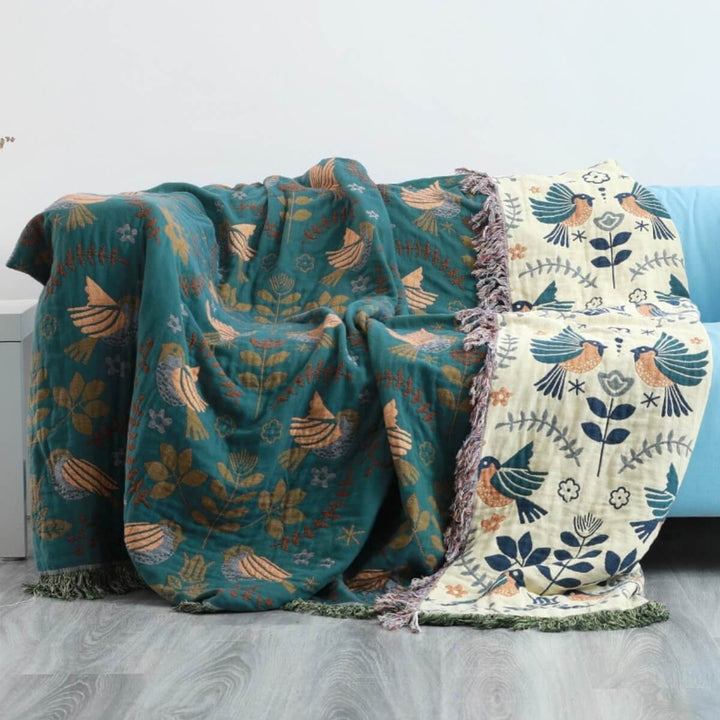 Reversible Scandinavian Bird Throw Blanket - Cozy & Versatile - For every season