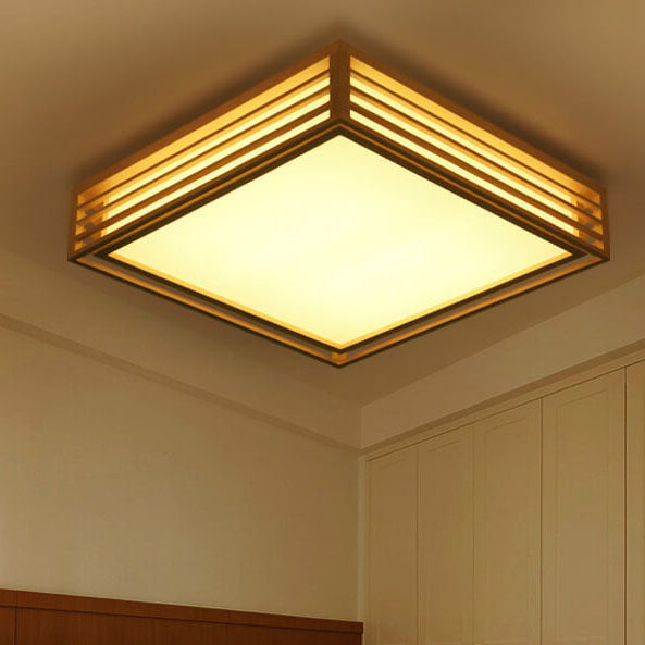 Flush Mount Ceiling Light Wood Acrylic 13.8 in LED Beige White Modern Bedroom Living Room Dining Room Lighting | Kalsten