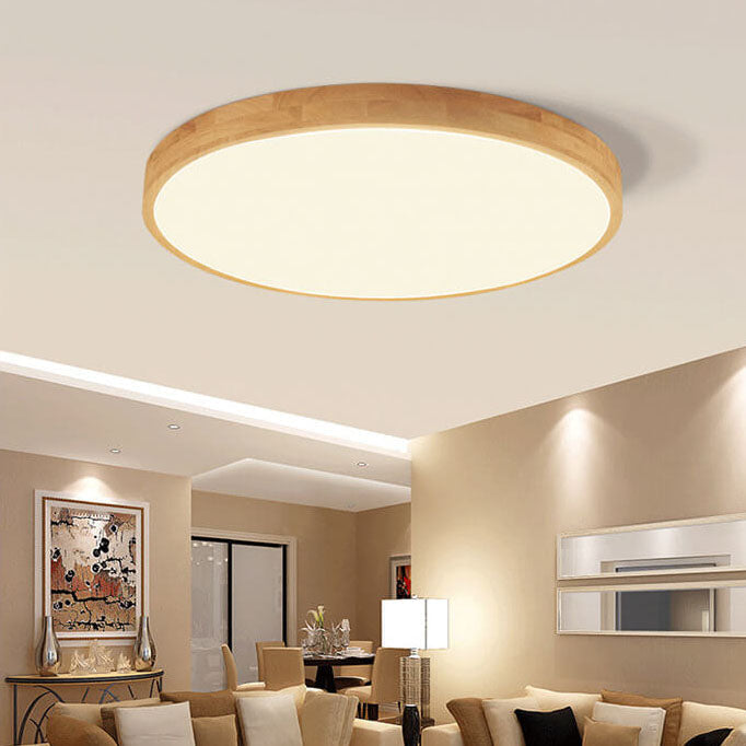 Flush Mount Ceiling Light Wood 23.6 in 48W Beige Living Room Bedroom Adjustable LED Modern Lighting | Kalsten