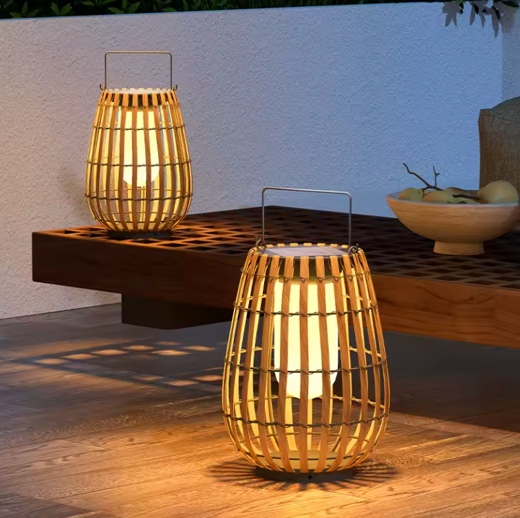 Handwoven Rattan Solar Floor Lamp