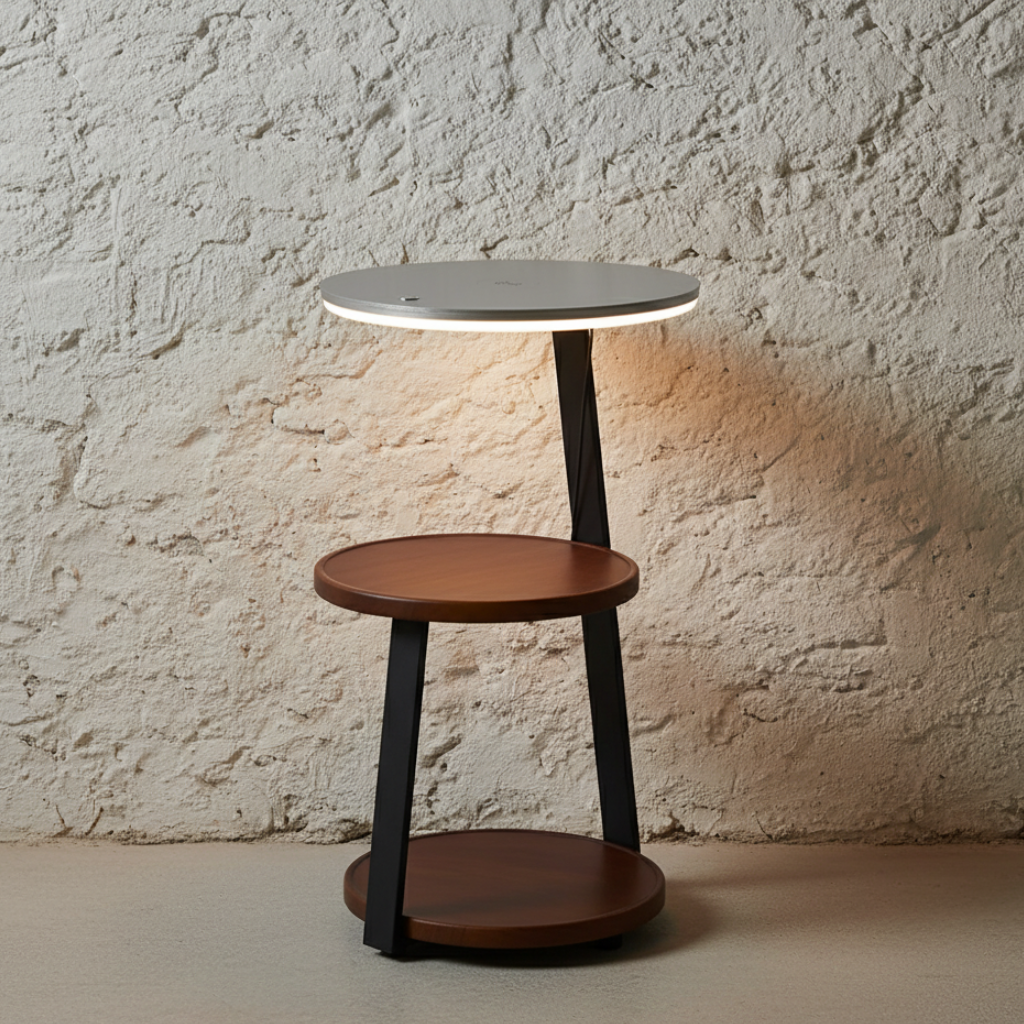 Floor Lamp with Wireless-Charging Side Table