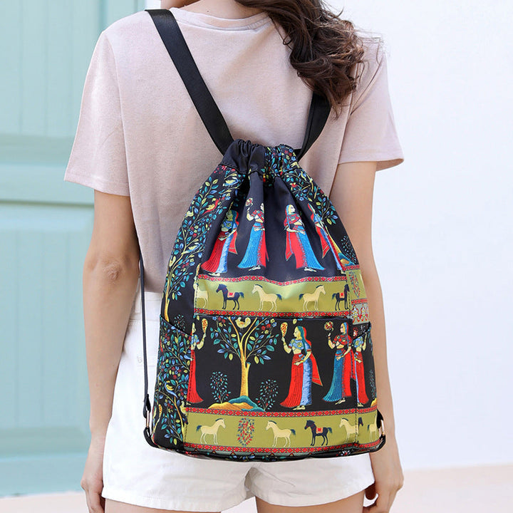 Drawstring shoulder bag in ethnic style | Kalsten