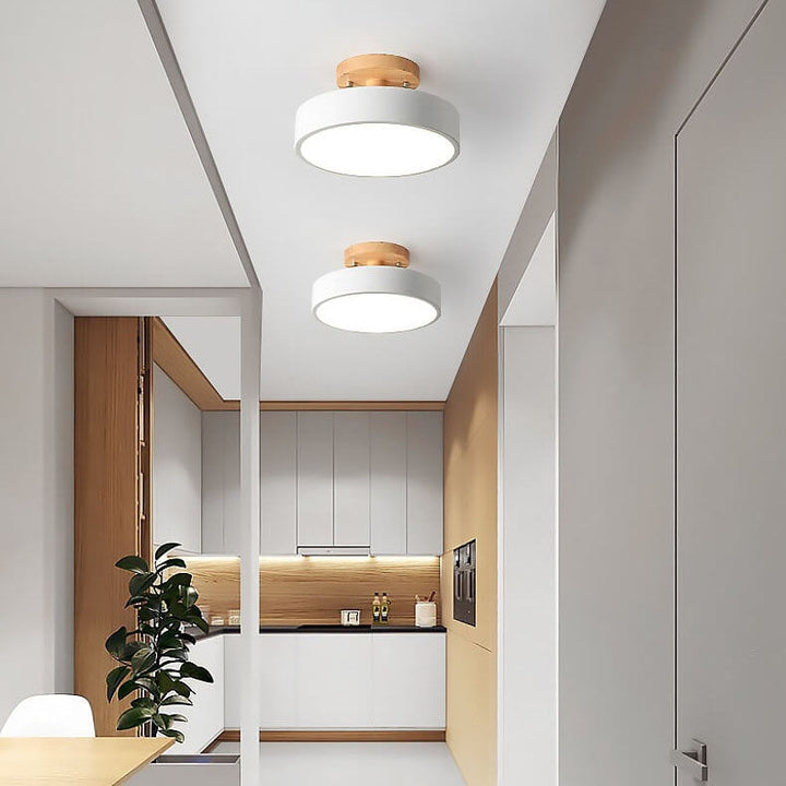 Ceiling Light Wood Acrylic 11.8 in LED Semi Flush Bedroom Hallway Modern Low Profile Fixture | Kalsten