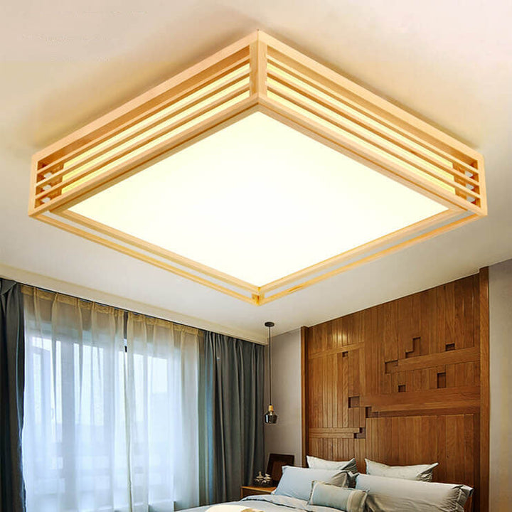 Flush Mount Ceiling Light Wood Acrylic 13.8 in LED Beige White Modern Bedroom Living Room Dining Room Lighting | Kalsten
