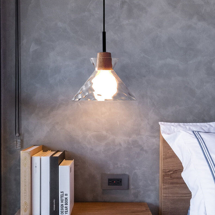 Pendant Light Glass Wood 9.8 in Adjustable Modern Bedroom Living Room Study Ceiling Lamp | Kalsten
