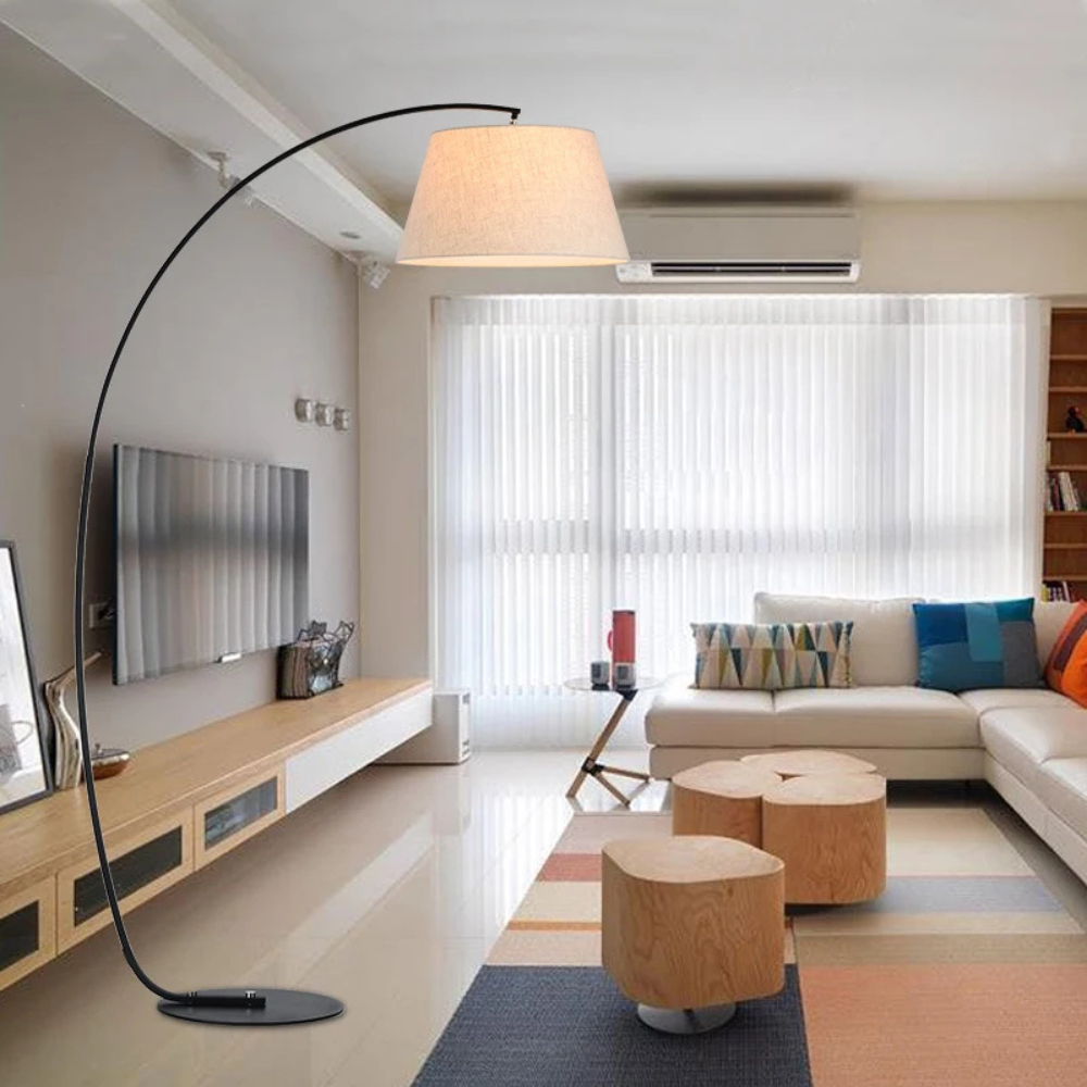 ArcoLuxe Fabric-Shade Arc Floor Lamp