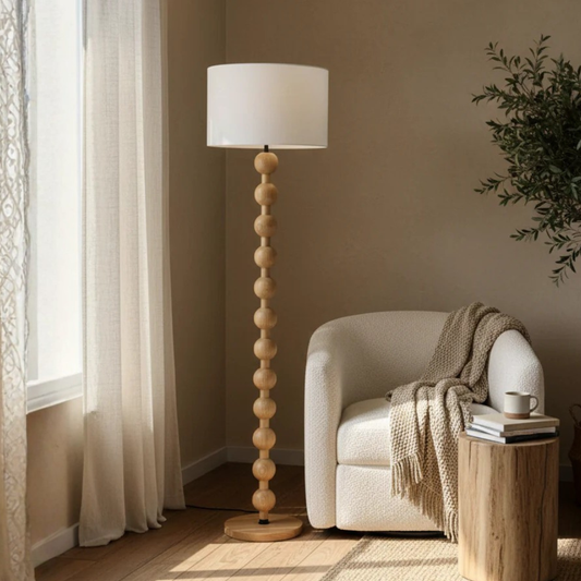Hugo Sculptural Wood-Sphere Floor Lamp