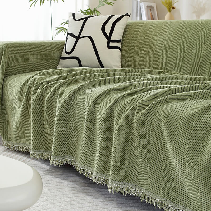 Kalsten | Chenille Blanket Herringbone Tassel Sofa Cover