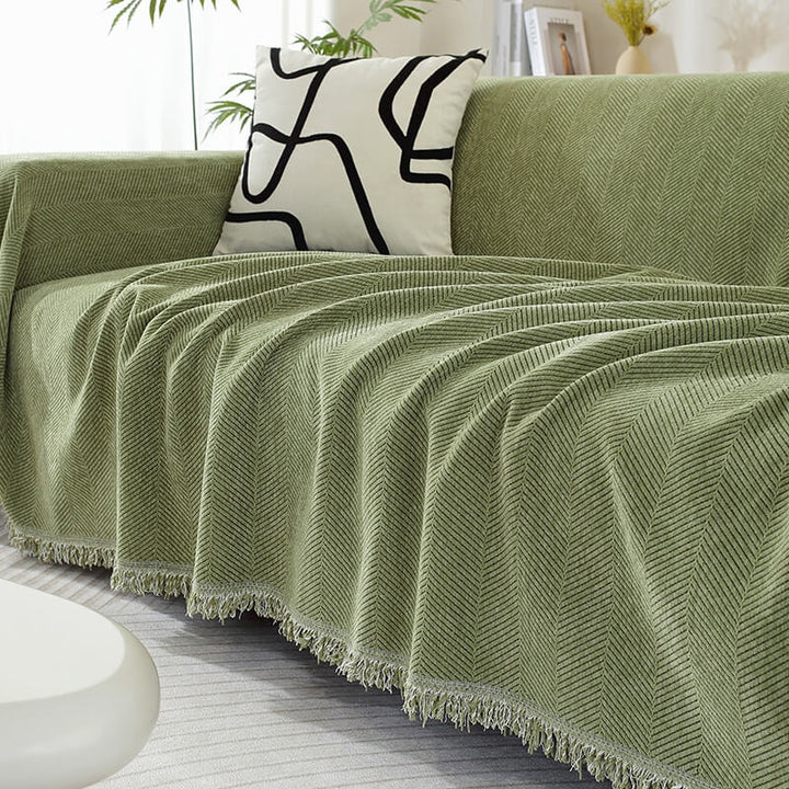 Kalsten | Chenille Blanket Herringbone Tassel Sofa Cover