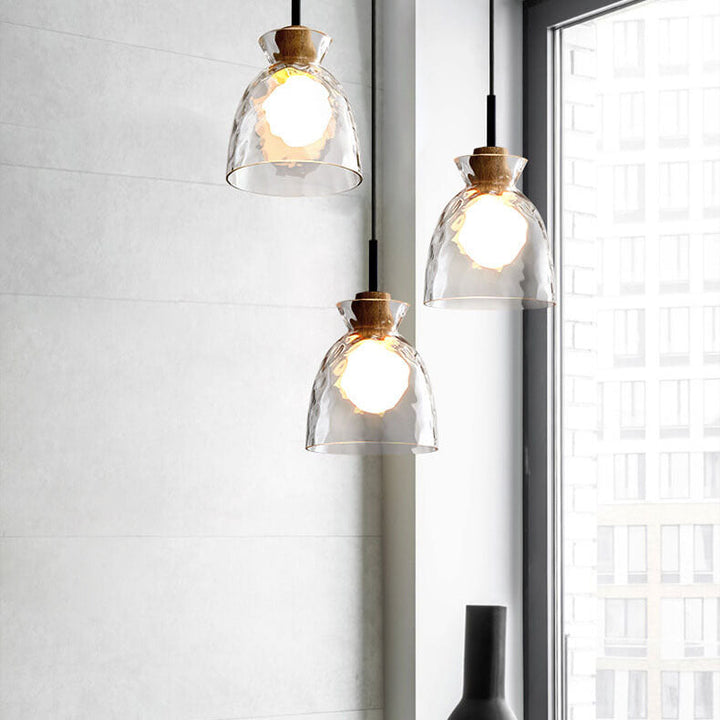 Pendant Light Glass Wood 9.8 in Adjustable Modern Bedroom Living Room Study Ceiling Lamp | Kalsten