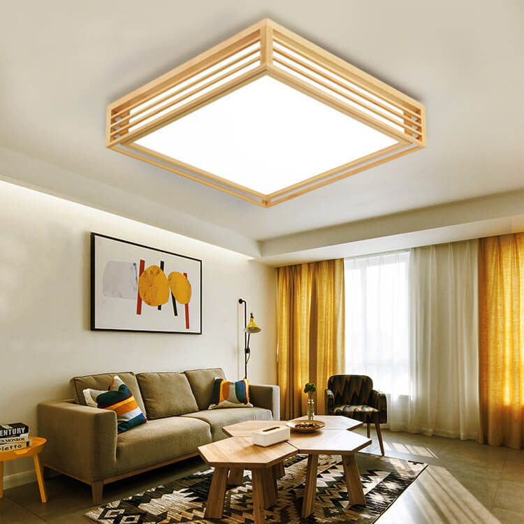 Flush Mount Ceiling Light Wood Acrylic 13.8 in LED Beige White Modern Bedroom Living Room Dining Room Lighting | Kalsten
