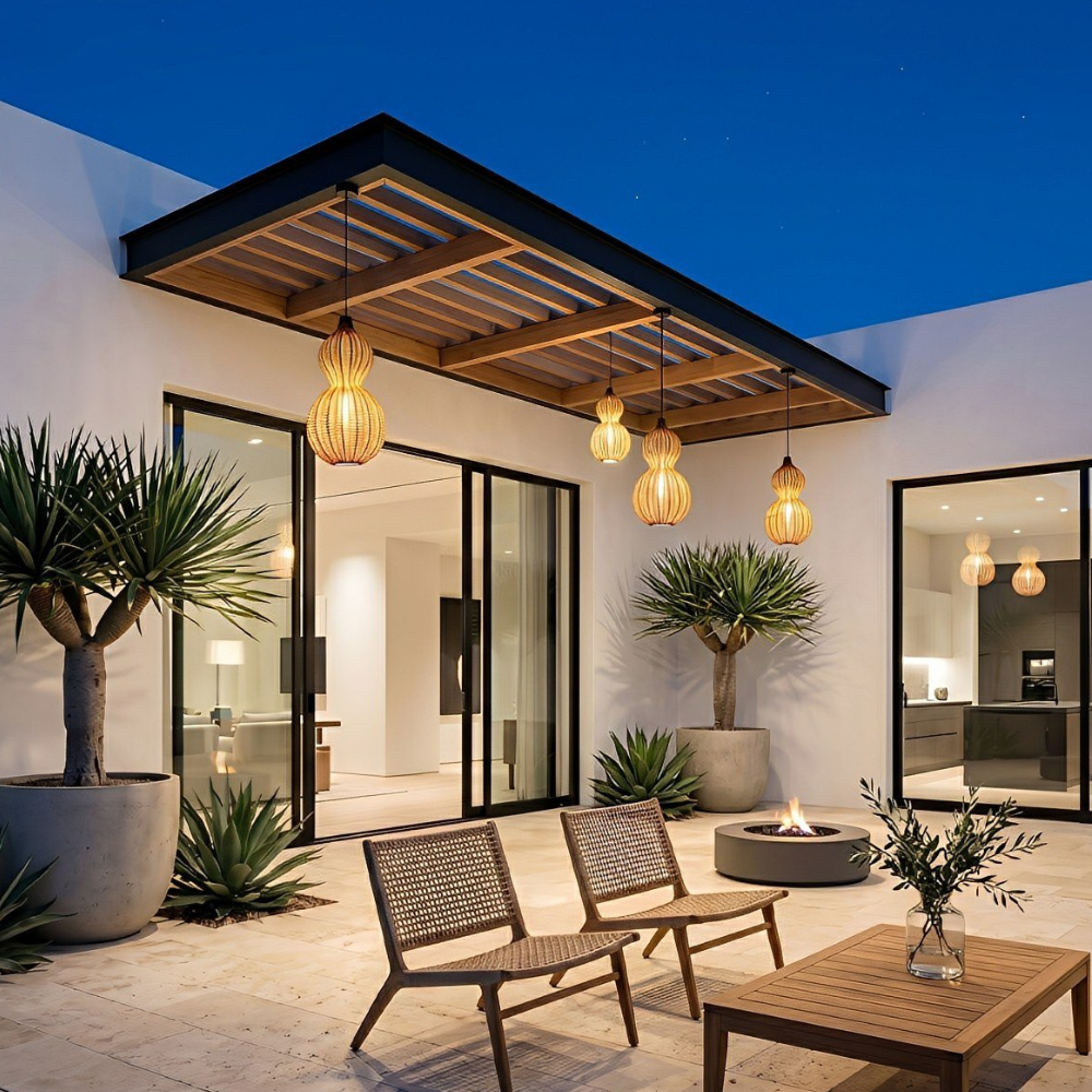 Handwoven Rattan Outdoor Pendant Light, IP65