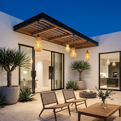 Handwoven Rattan Outdoor Pendant Light, IP65