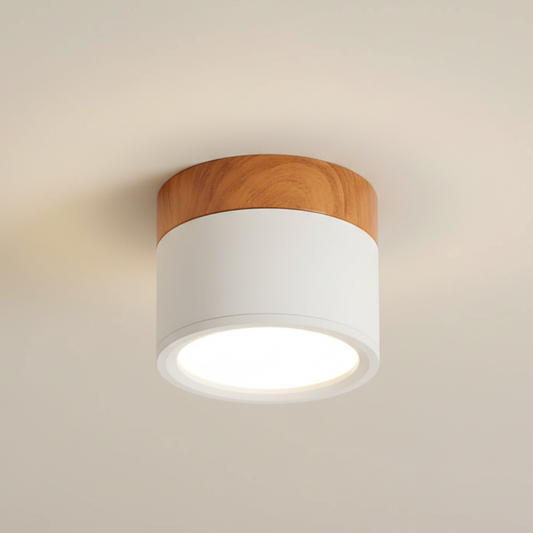 Button Wood-Accent Flush Mount