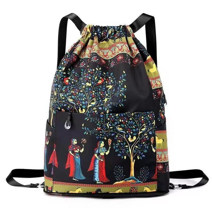Drawstring shoulder bag in ethnic style | Kalsten