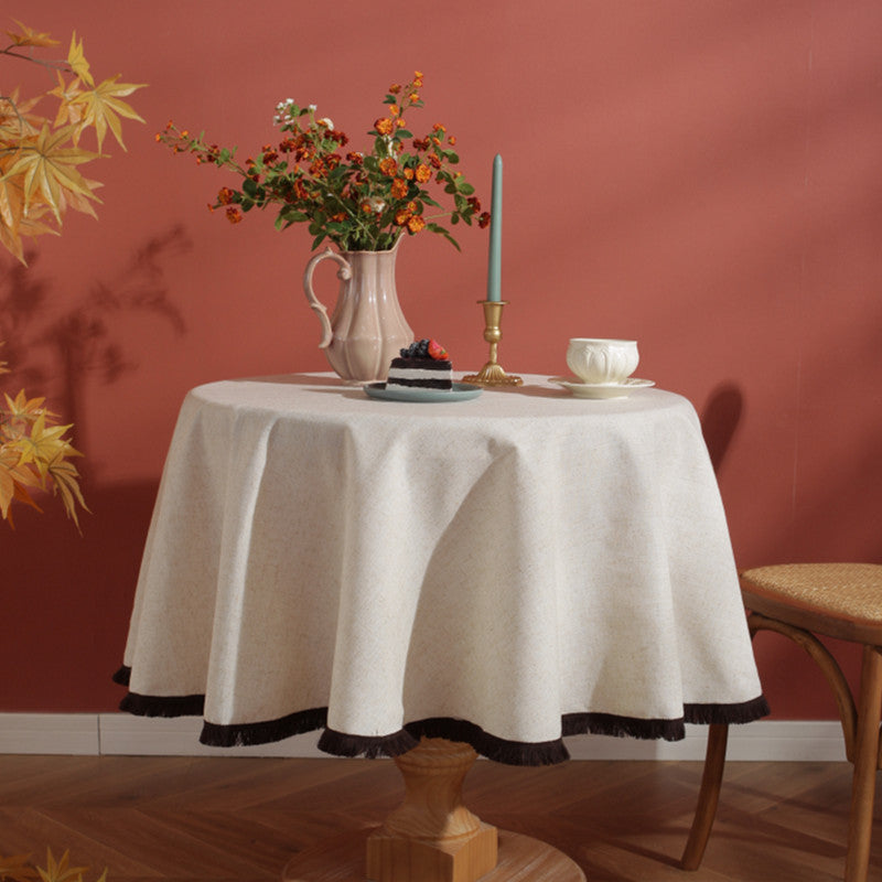 Minimalist Linen Tassel Tablecloth Natural Style | Kalsten