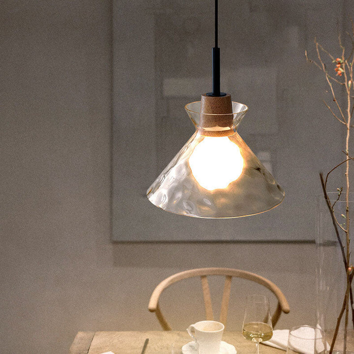 Pendant Light Glass Wood 9.8 in Adjustable Modern Bedroom Living Room Study Ceiling Lamp | Kalsten