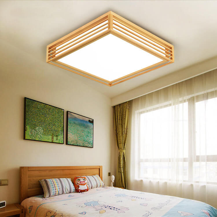 Flush Mount Ceiling Light Wood Acrylic 13.8 in LED Beige White Modern Bedroom Living Room Dining Room Lighting | Kalsten