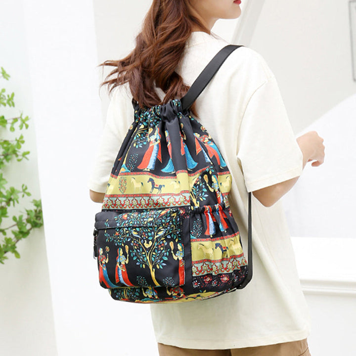 Drawstring shoulder bag in ethnic style | Kalsten