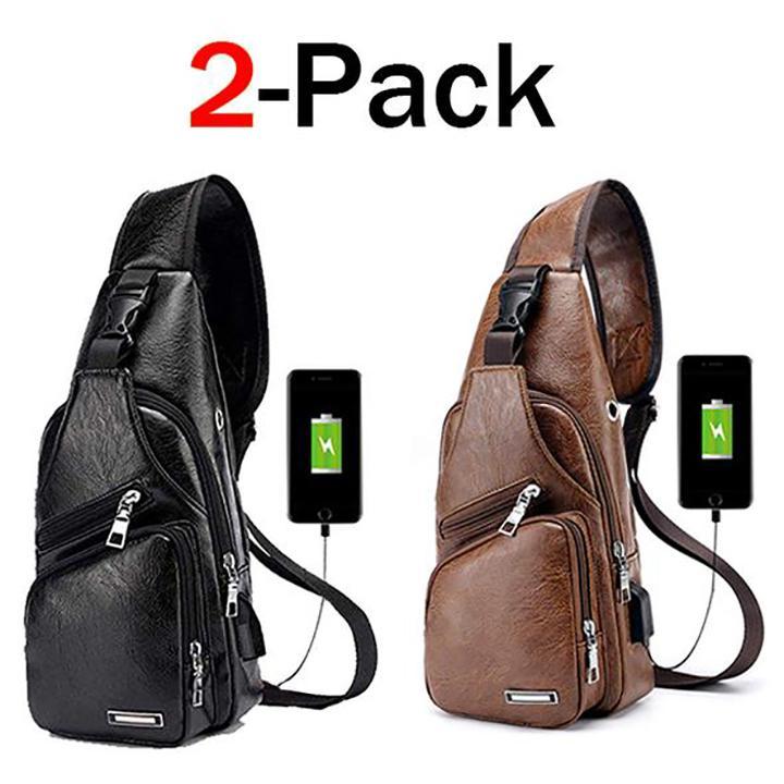 Kalsten | Large Men's Leather Bag Chest Backpack Waterproof Crossbody Bag with USB