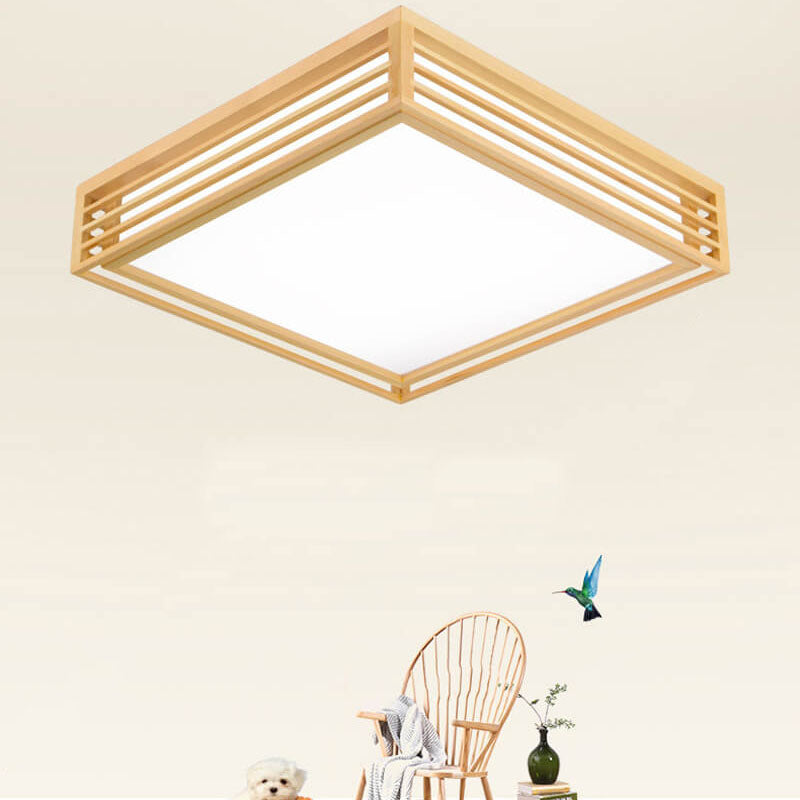 Flush Mount Ceiling Light Wood Acrylic 13.8 in LED Beige White Modern Bedroom Living Room Dining Room Lighting | Kalsten