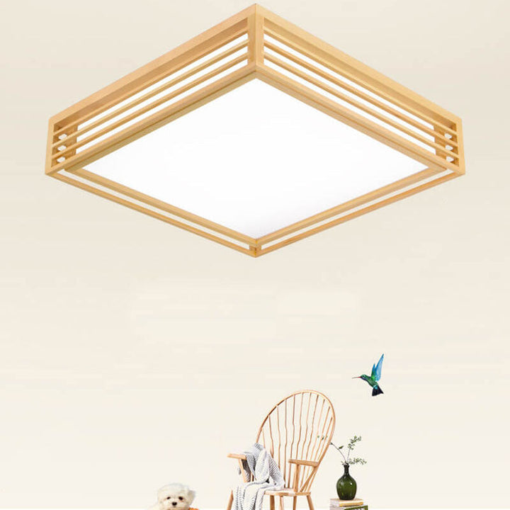 Flush Mount Ceiling Light Wood Acrylic 13.8 in LED Beige White Modern Bedroom Living Room Dining Room Lighting | Kalsten
