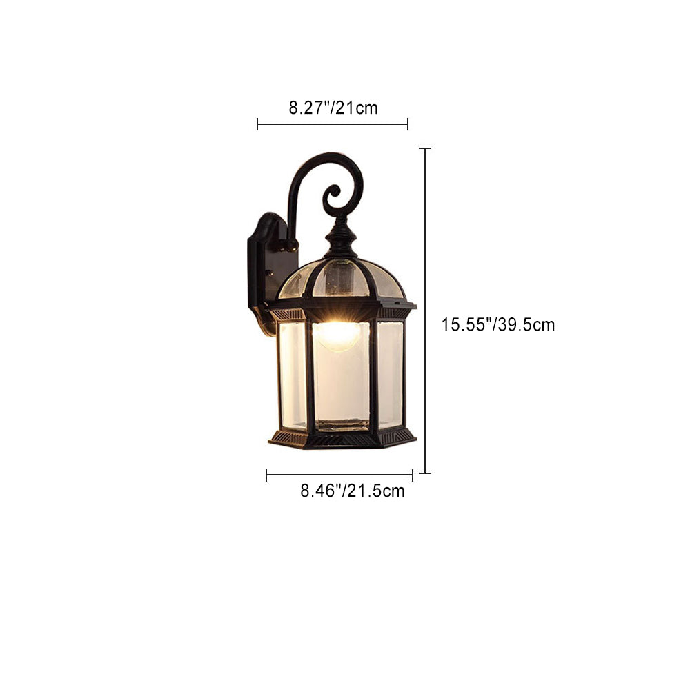 Traditional Vintage Hexagonal Castle Aluminum Glass 1-Light Outdoor Wall Sconce Lamp For Garden | Kalsten