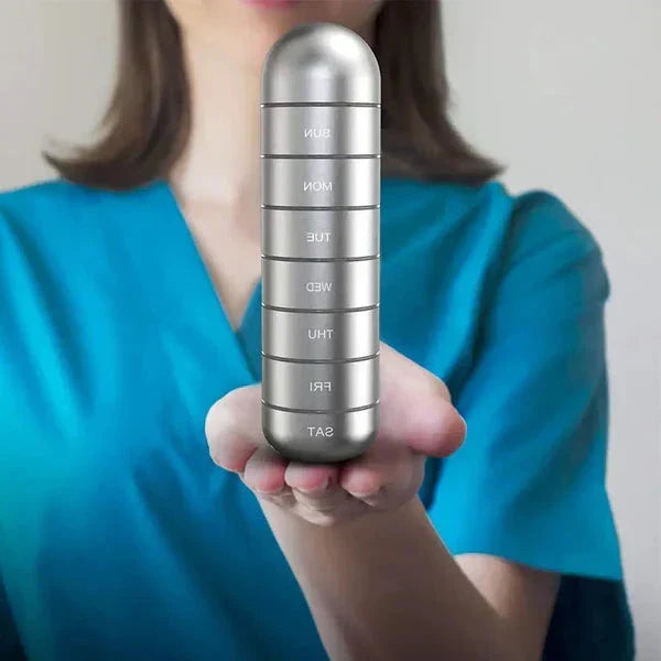 Kalsten | MediSafe Weekbox – Waterproof Aluminum Pill Organizer with 7 Compartments