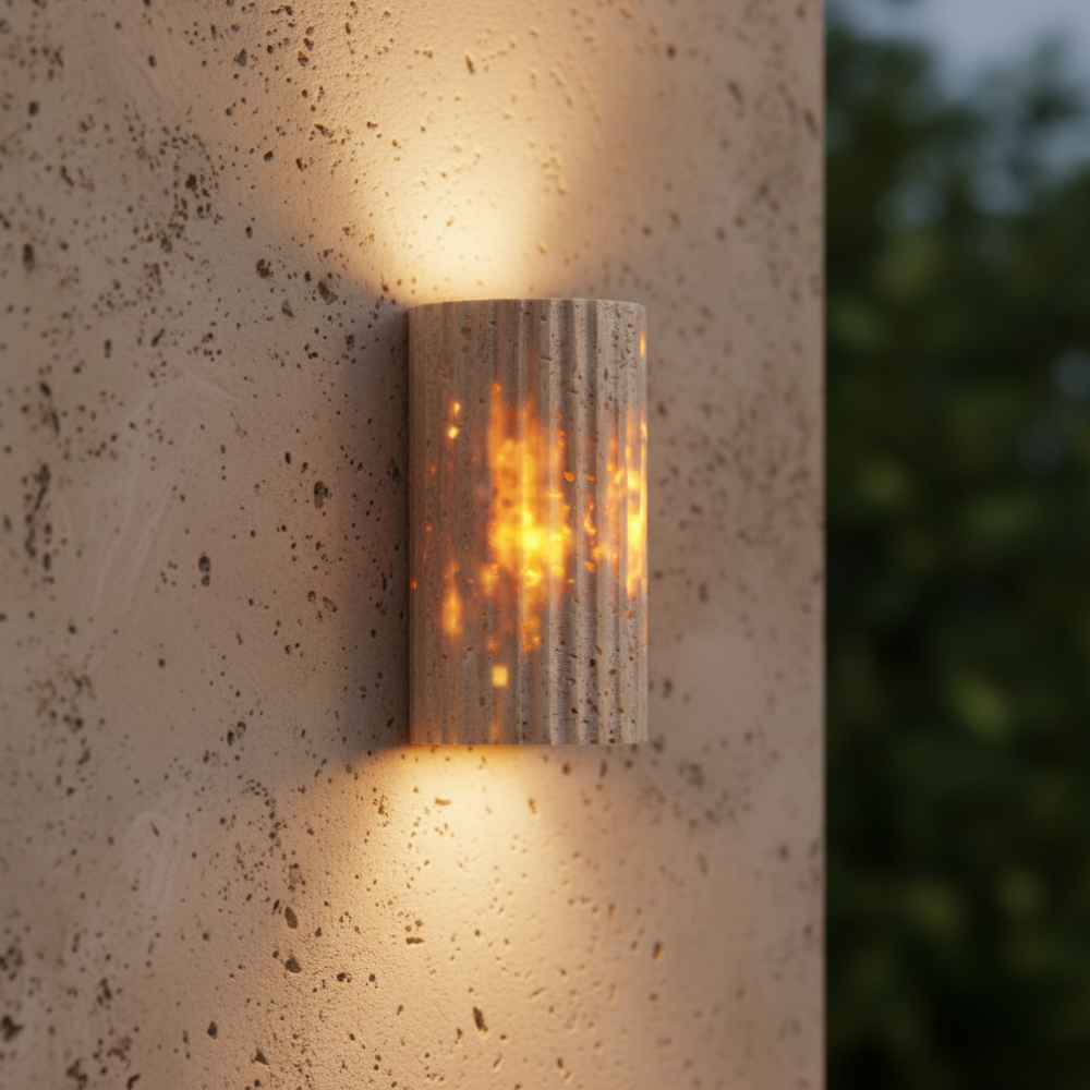 Travara Yellow Travertine Outdoor Wall Lamp