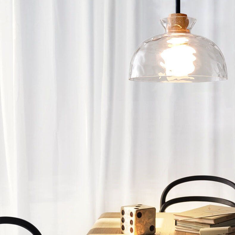 Pendant Light Glass Wood 9.8 in Adjustable Modern Bedroom Living Room Study Ceiling Lamp | Kalsten