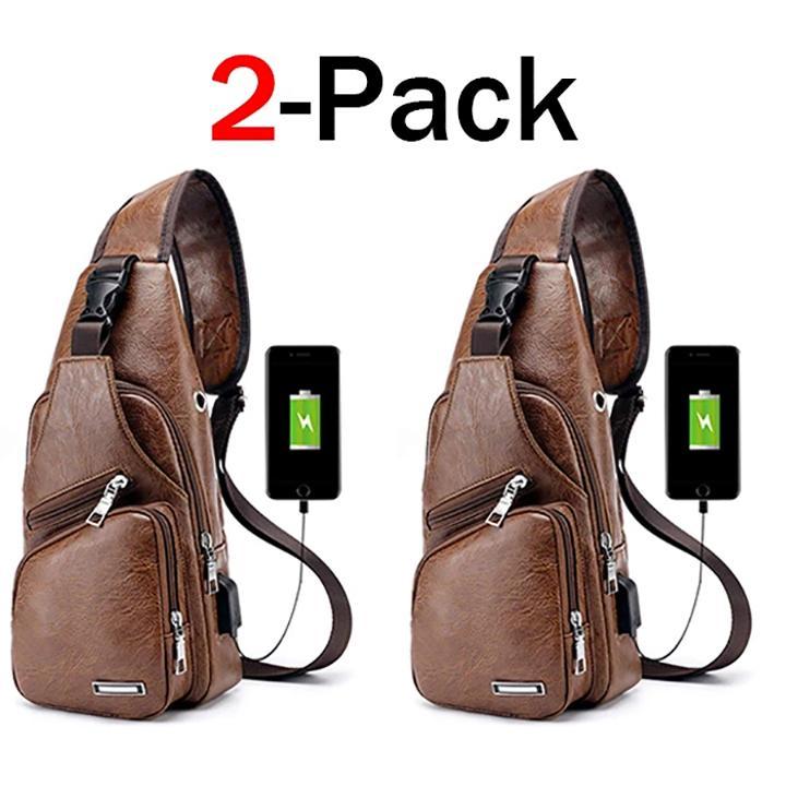 Kalsten | Large Men's Leather Bag Chest Backpack Waterproof Crossbody Bag with USB