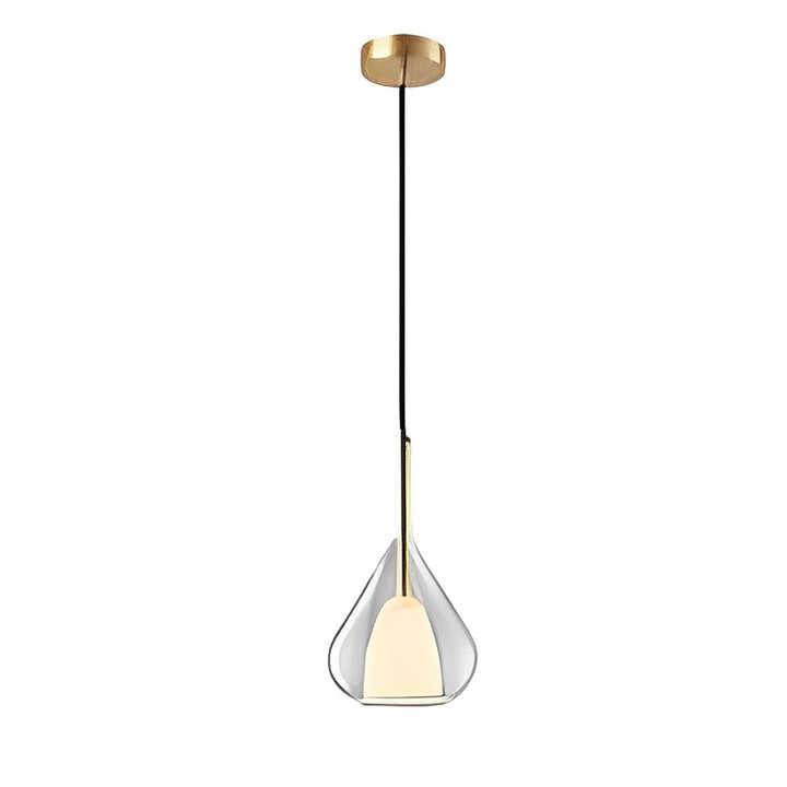 Industrial pendant light with double glass and raindrop design - Small hanging lamp for dining room and kitchen, modern minimalist design | Kalsten