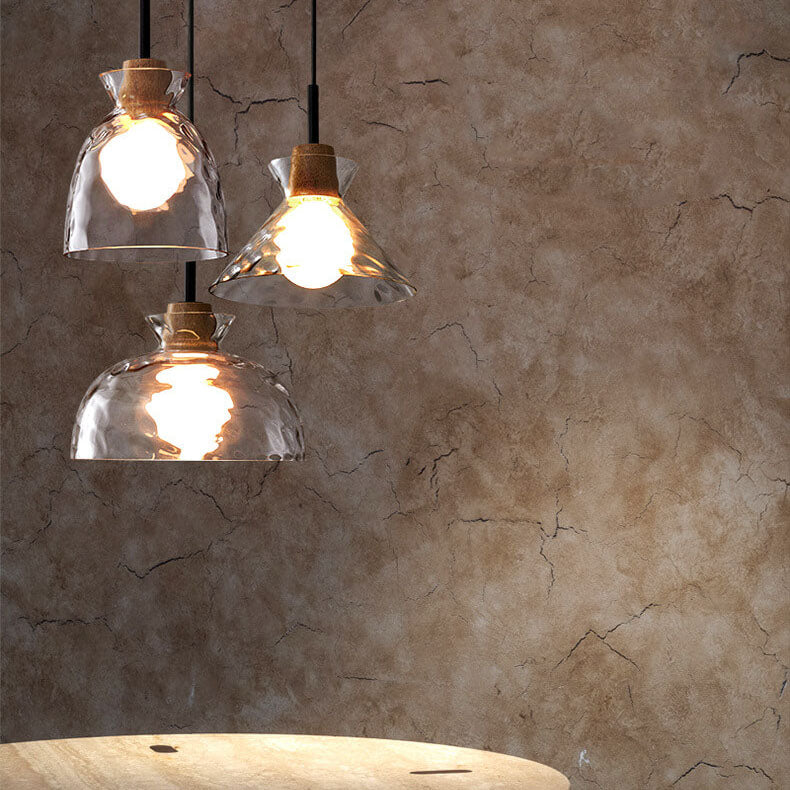 Pendant Light Glass Wood 9.8 in Adjustable Modern Bedroom Living Room Study Ceiling Lamp | Kalsten