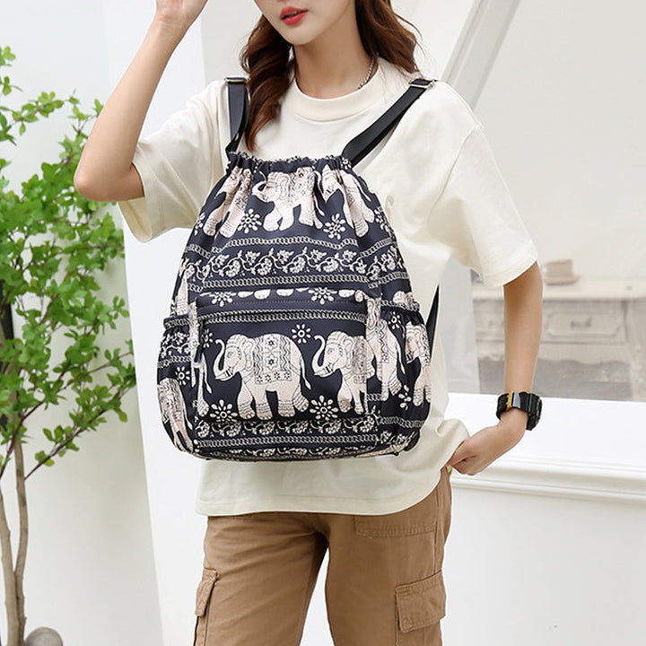 Drawstring shoulder bag in ethnic style | Kalsten
