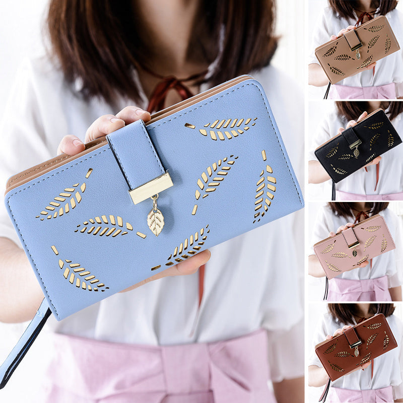 Ladies long wallet with leaf pattern | Kalsten