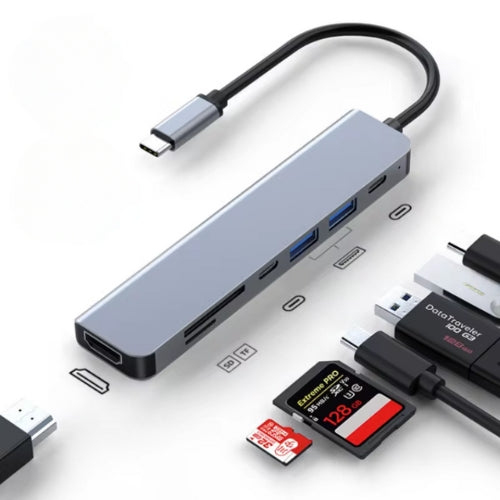 Skanto | USB-C to USB Adapter Hub & Multiport Adapter - MacBook Pro & Air Compatible - HDMI, USB, SD Card Reader & More