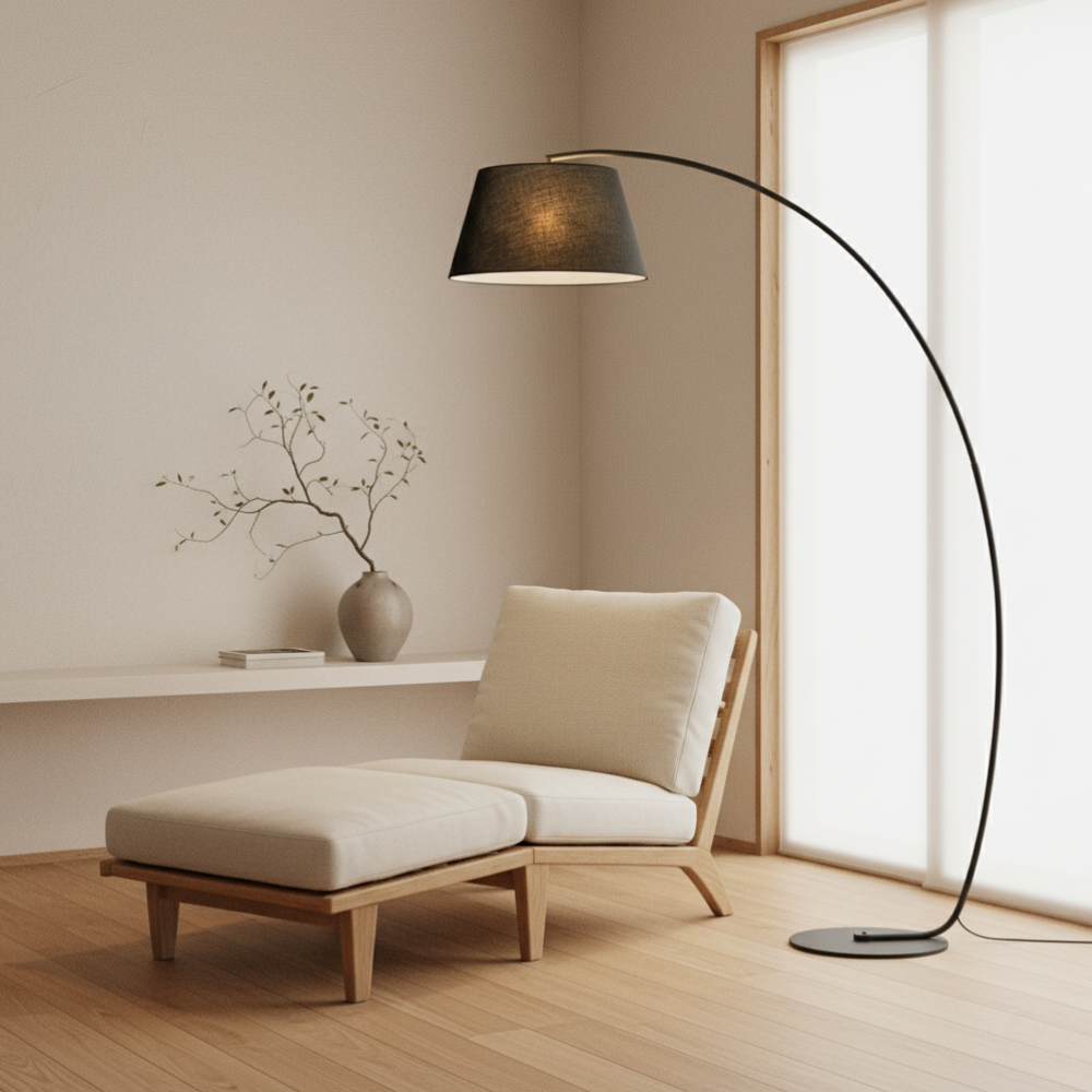 ArcoLuxe Fabric-Shade Arc Floor Lamp
