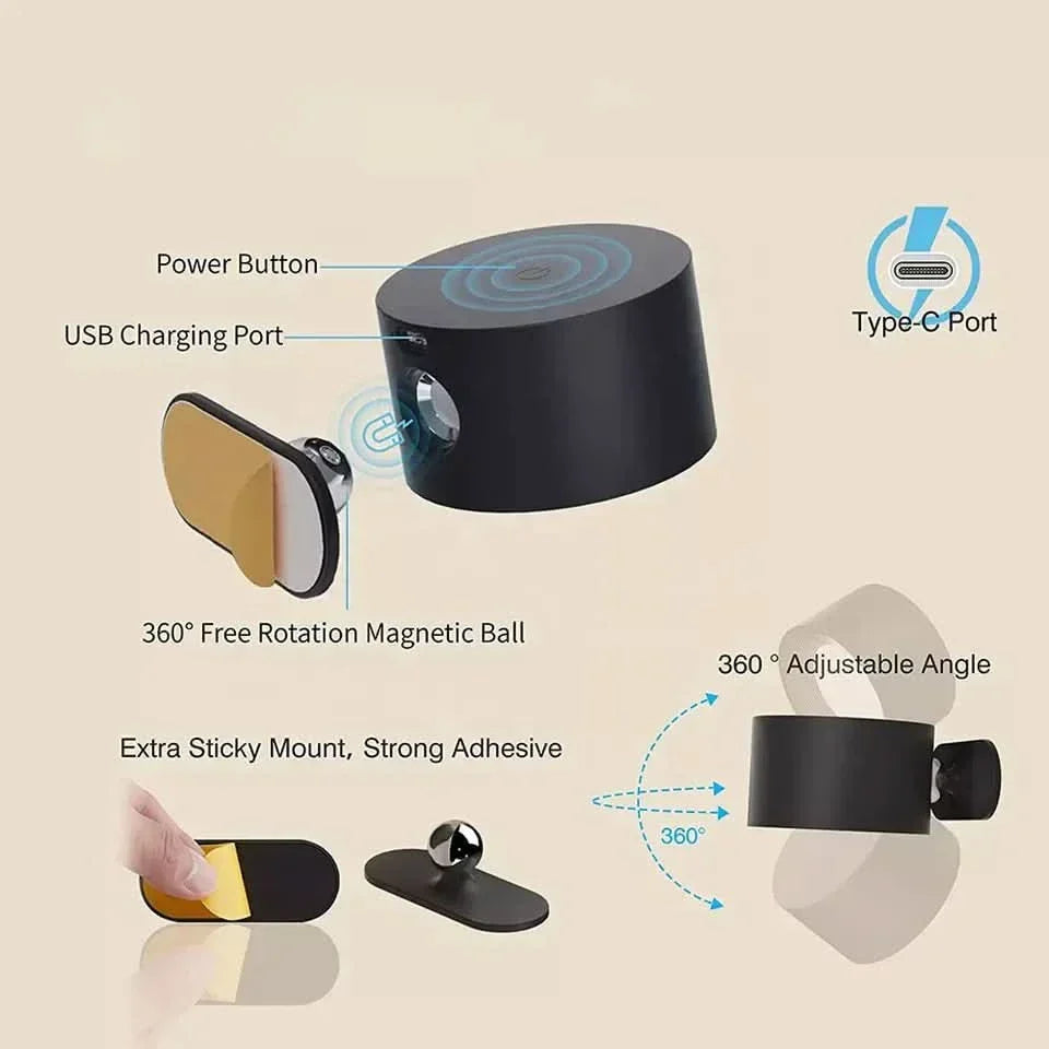 360° Wall Lamp – Wireless, USB rechargeable & 3 light levels for flexible lighting