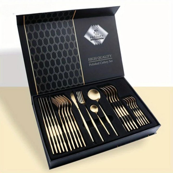 Golden Cutlery Set Luxury – 24-Piece For Stylish Dining Experience Kalsten