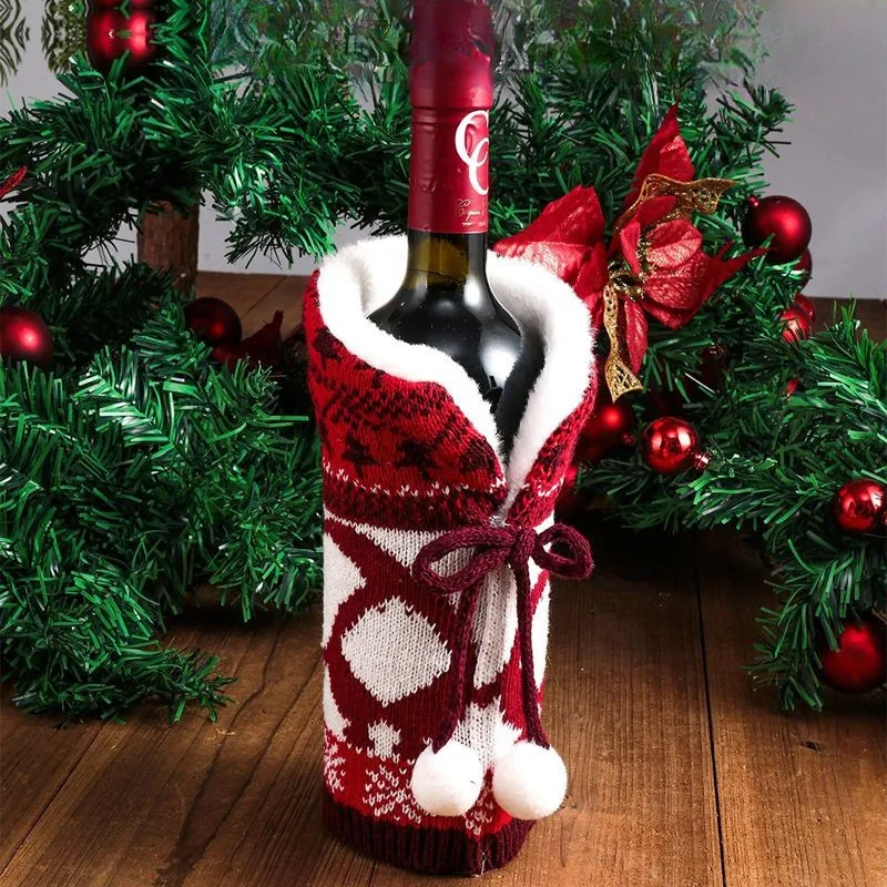 Christmas bottle cover with fur collar – festive cover for wine bottles, gnome decoration for Christmas, perfect as gift wrapping | Kalsten