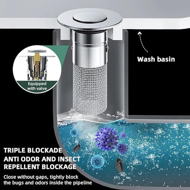 Drain filter stainless steel with pop-up mechanism | Kalsten