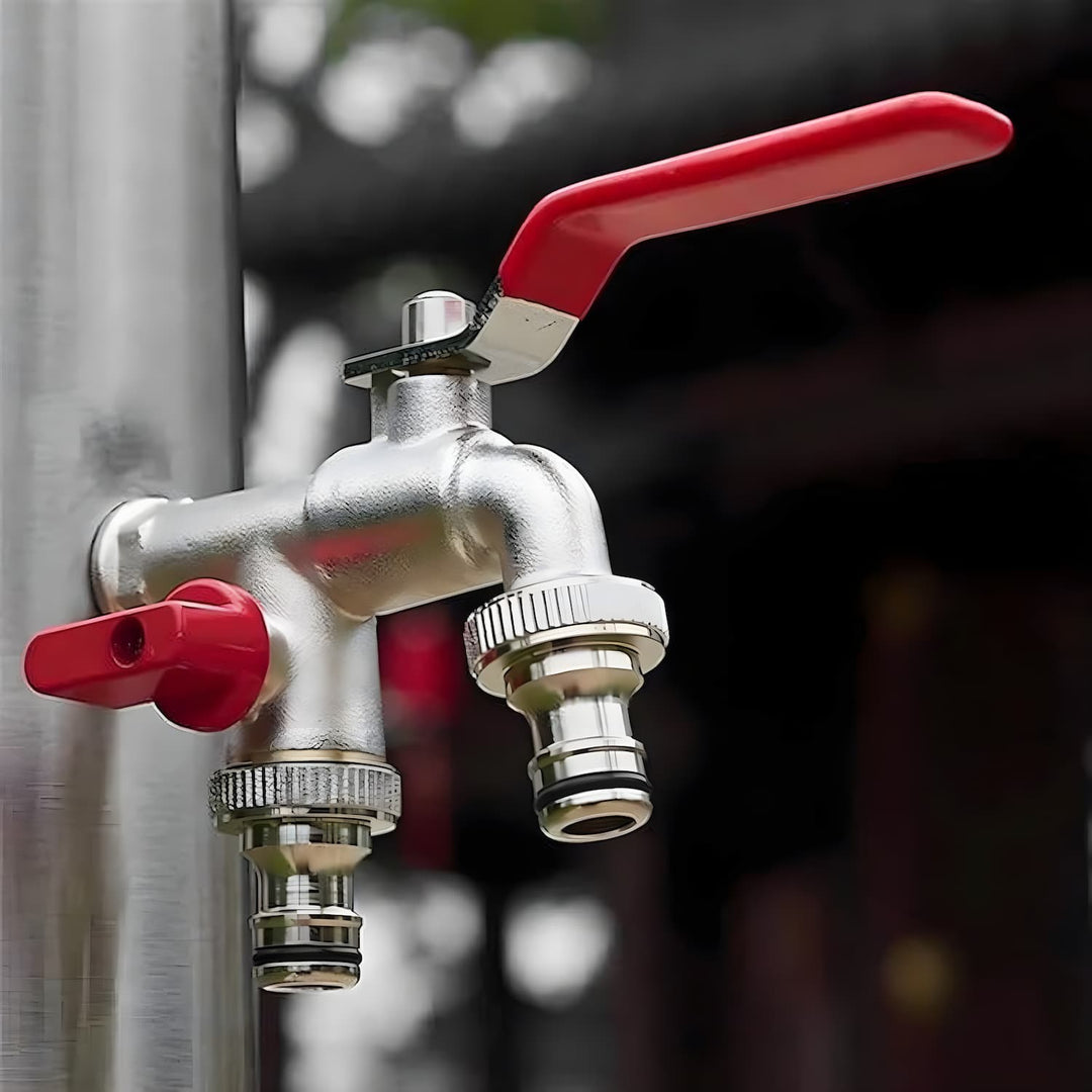 Double water tap stainless steel with 2 outlets | Kalsten