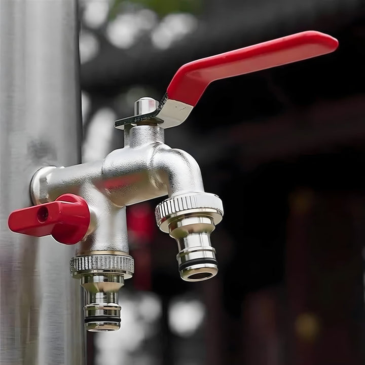 Double water tap stainless steel with 2 outlets | Kalsten