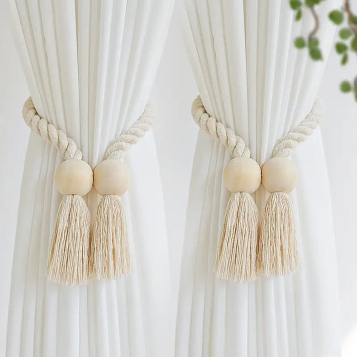 Wooden Bead Fringe Curtain Tiebacks (Set of 2)